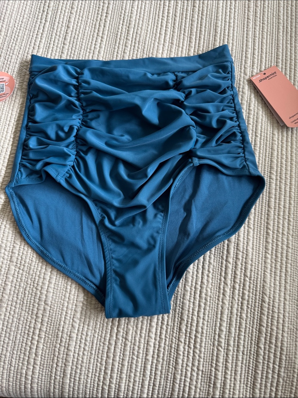 Essentials Teal High-Waist Ruched Bikini Bottoms